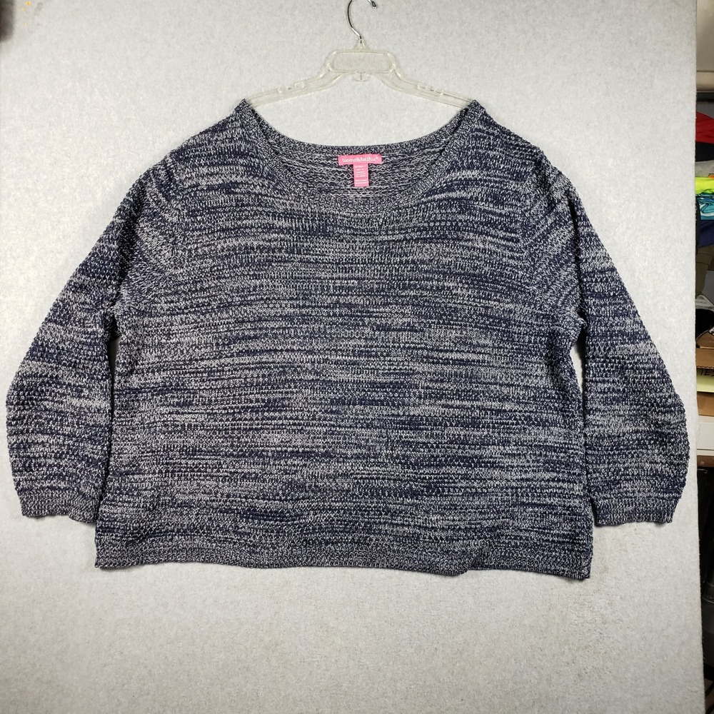 Woman Within Blue White Marled Knit Sweater 4X Plus Size Soft Academia Oversized